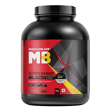 MuscleBlaze Super Gainer Black with Enhanced Gaining Formula Appetite, Digestion & Testo Blend for Muscle Mass Gain | Chocolate, 2 kg / 4.4 lb |